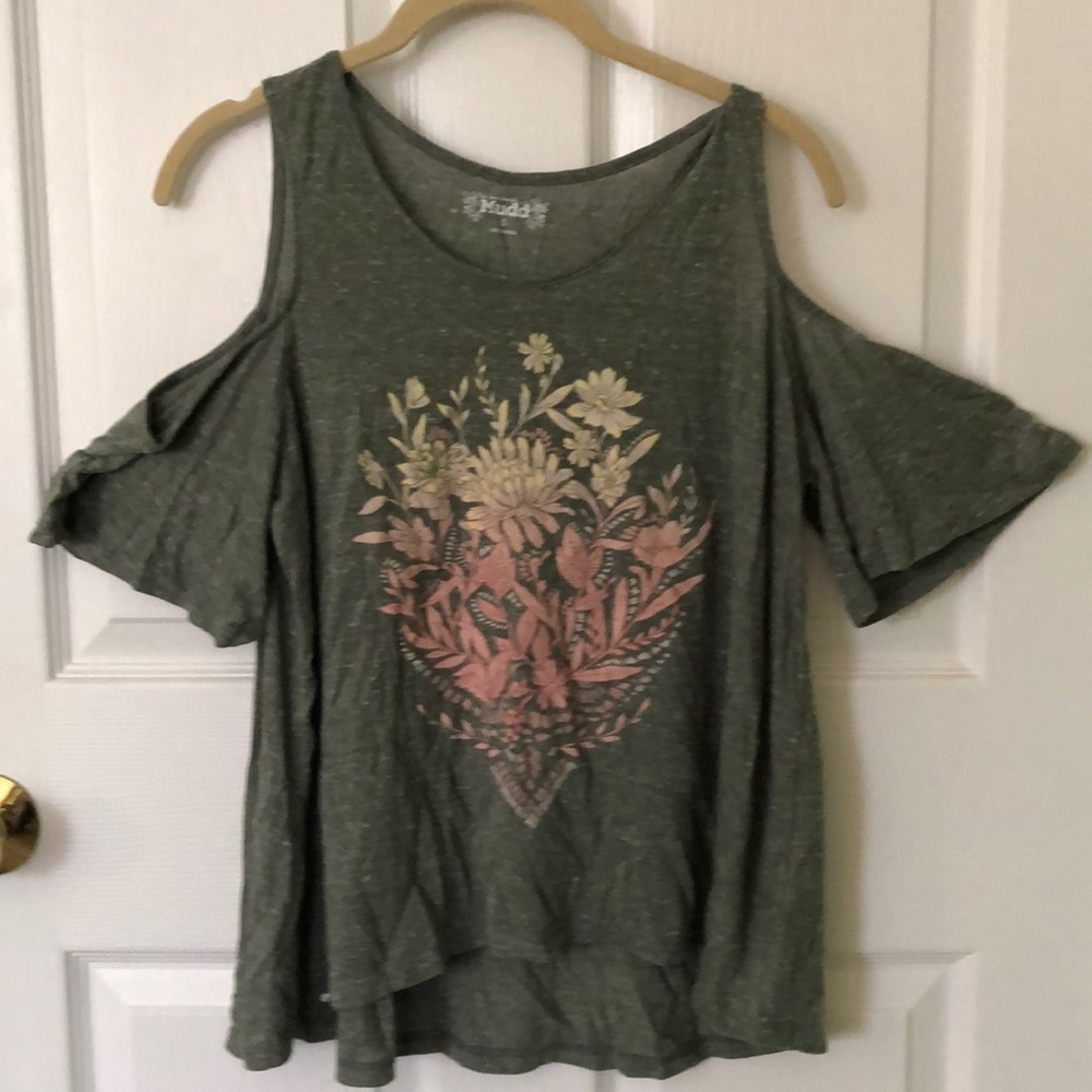 Earthy boho cold shoulder tee